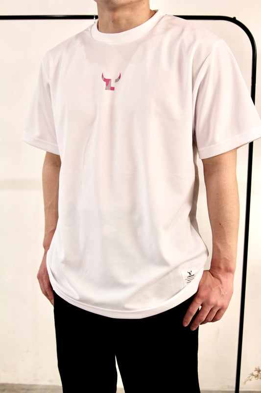 ウシガラシンプルTシャツ：ホワイト&ピンク